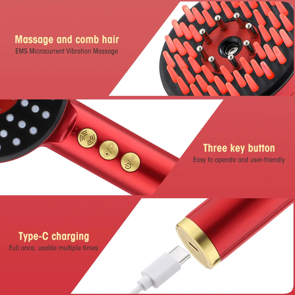 Deep Kneading Massage Comb, Red Light Therapy Scalp Massager