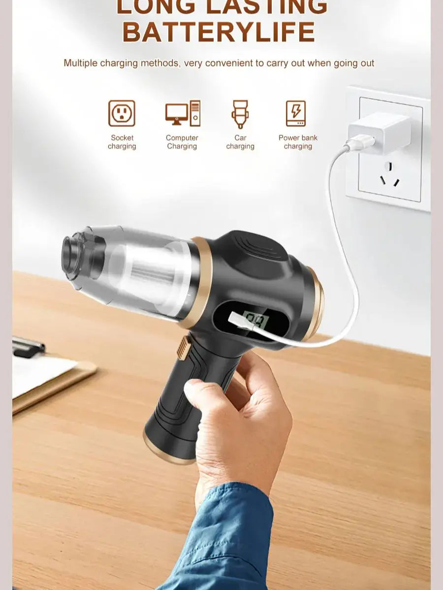 Powerful 2-in-1 Air Duster & Vacuum, Handheld Cordless Cleaner with Digital Display