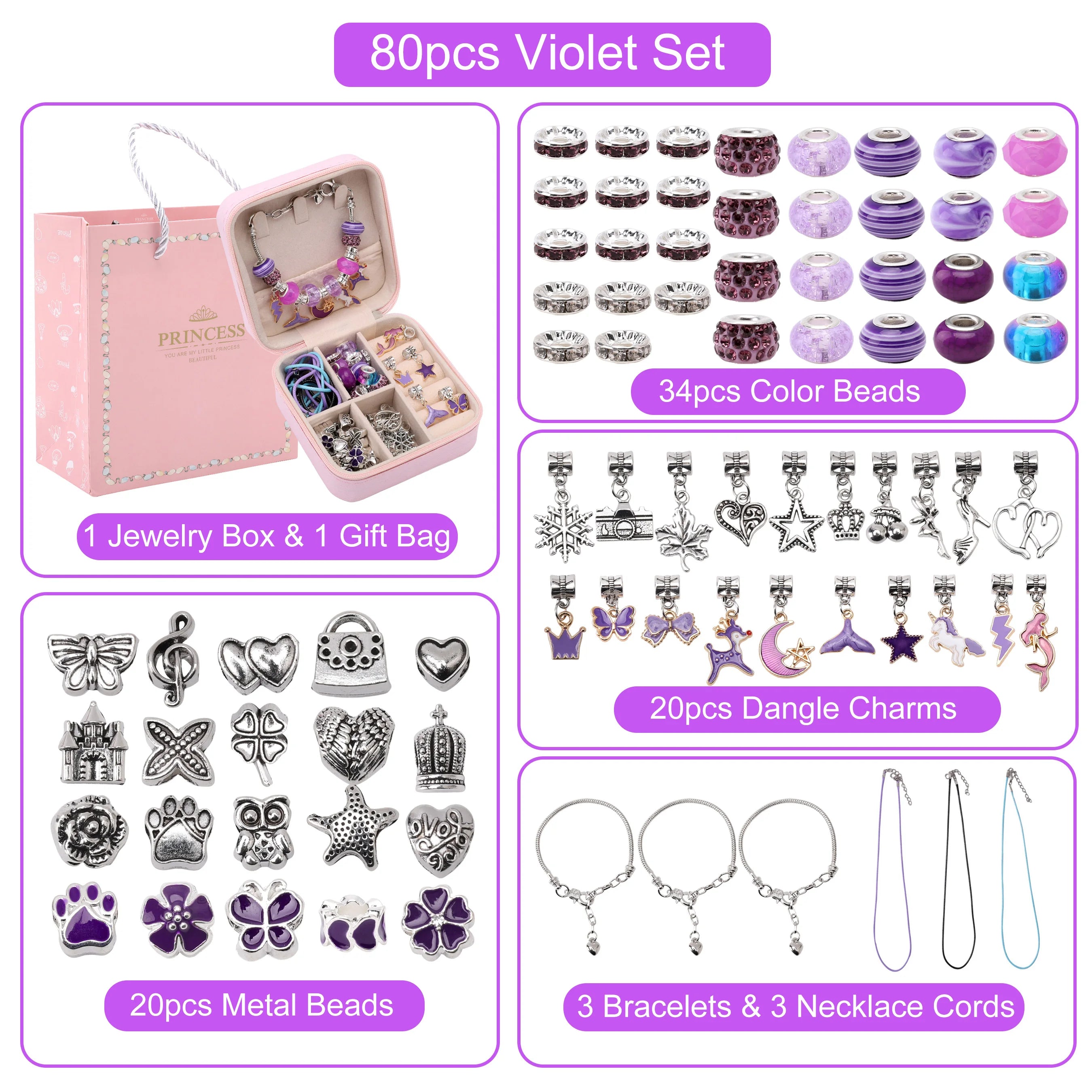 DIY Bracelets Making Kit Girls Gift with Jewelry Box Gift Bag Charms Beads Set