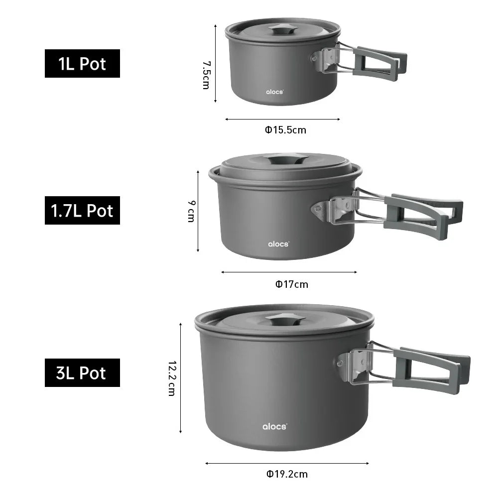 Camping Cooking Pot Aluminum Alloy Camping Cookware with Folding Handle for Camping Picnic Hiking