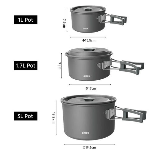 Camping Cooking Pot Aluminum Alloy Camping Cookware with Folding Handle for Camping Picnic Hiking
