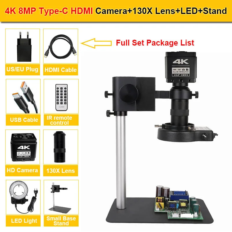 Digital Microscope for Electronics 4K 1080P HD Industrial Cameras 60MP 48MP 130X Lens C-mount