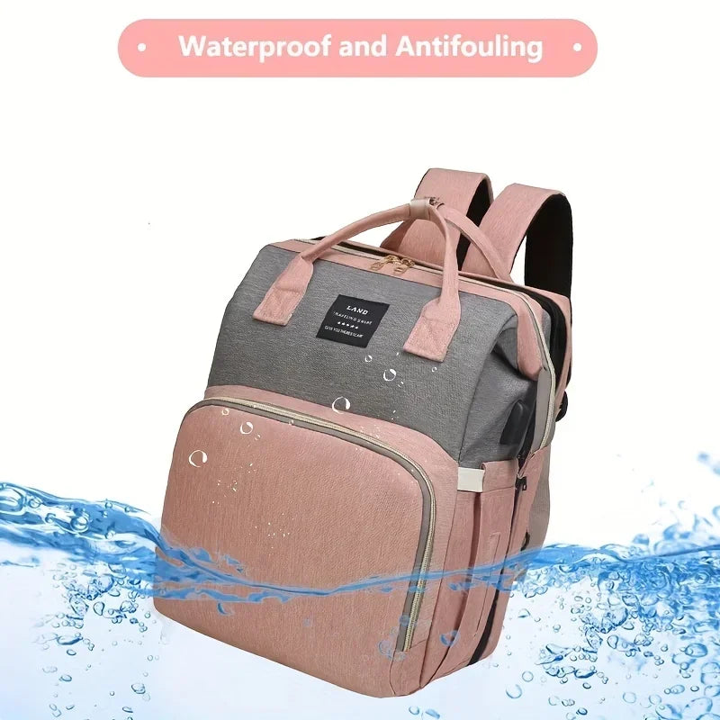 Foldable and Portable Mommy Backpack - with Crib Bed, Straps Large Capacity Diaper Bag