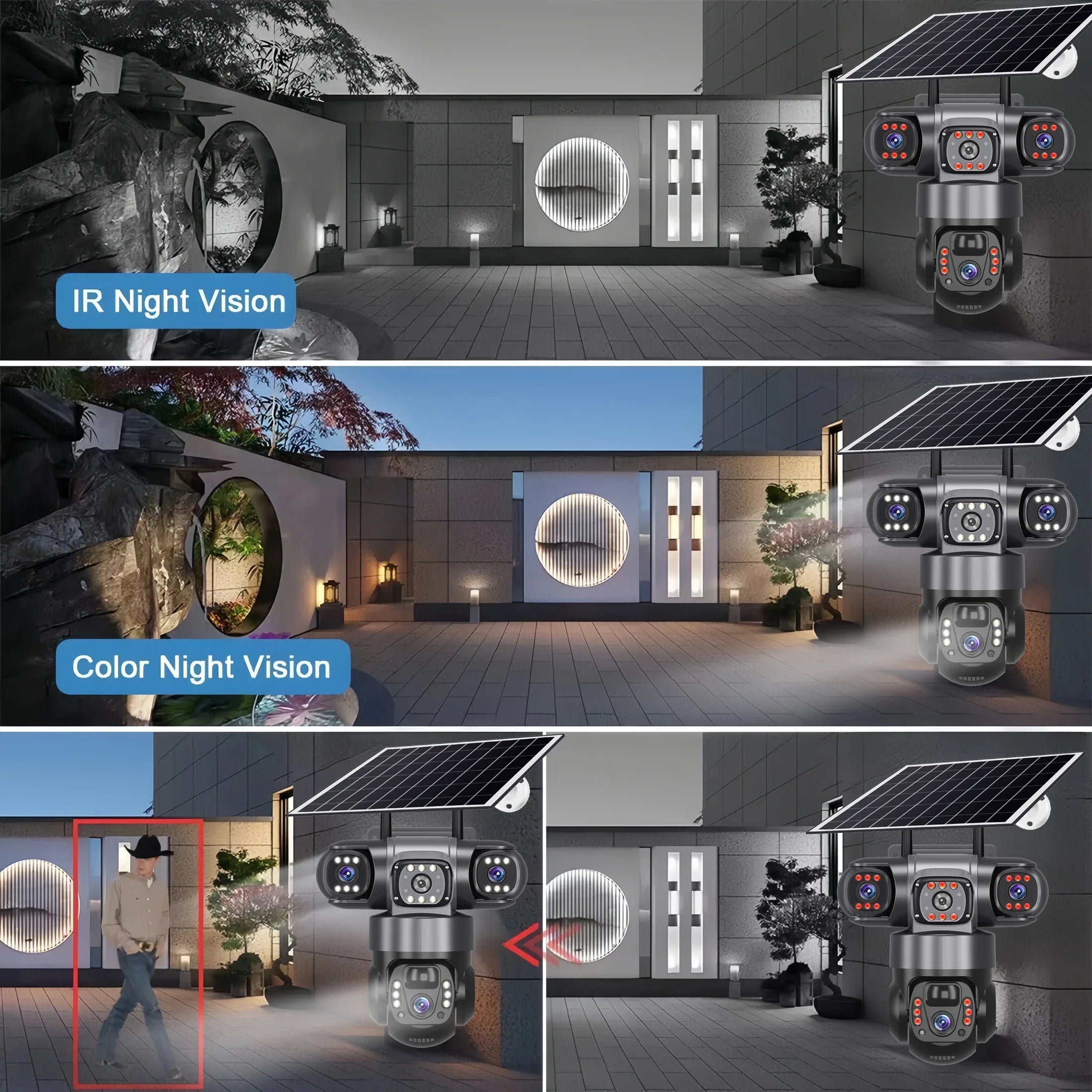 Solar Security Camera Outdoor 15MP 8K  – Triple Lens WiFi IP Camera with Night Vision