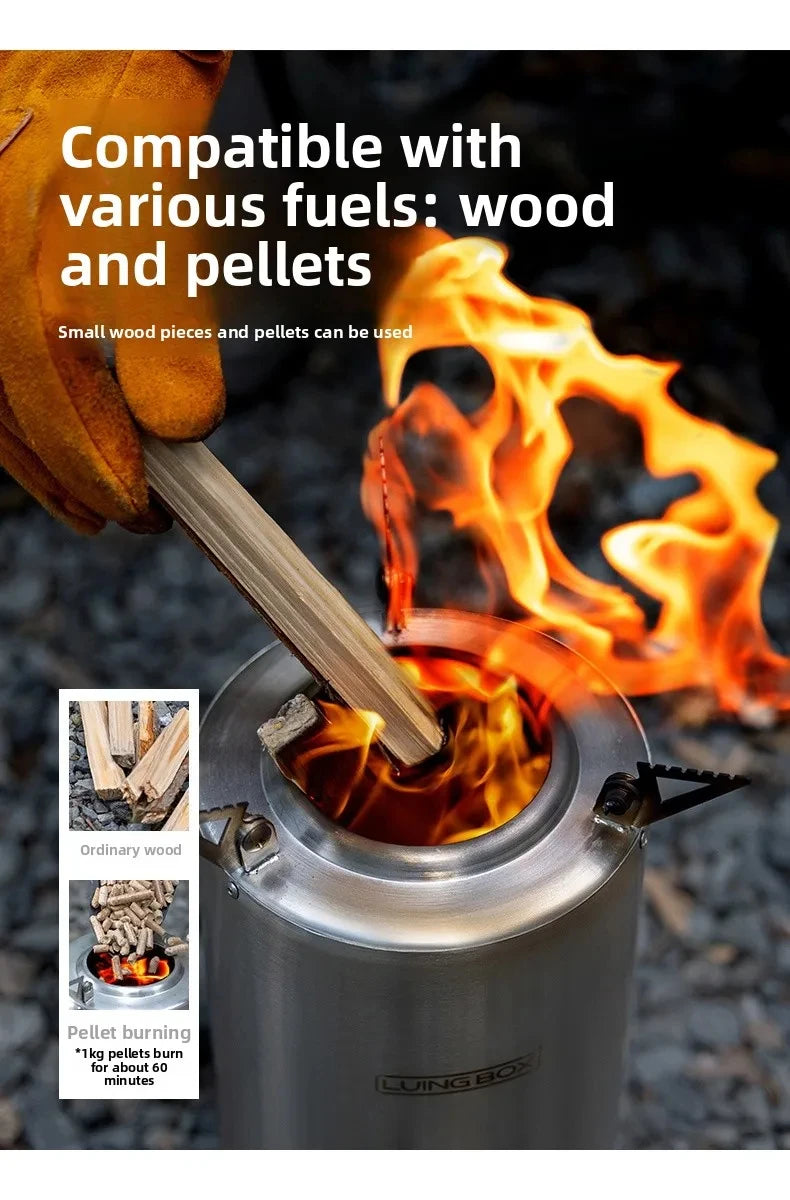 Wood Camping Stove Portable Table Top Fire Pit 6.3" Stainless Steel Smokeless Outdoor Hot Tent Stove Fueled by Pellets or Wood