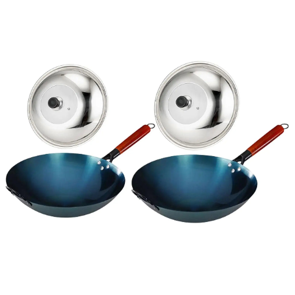 Wok Pan Chef with Wood Handle for Induction Cooker with Lid Traditional Wok for Kitchen Household Home Restaurant Cooking