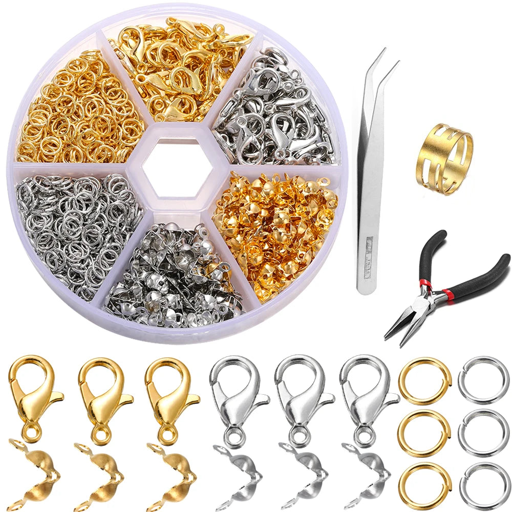 210–400PCS Jewelry Findings Starter Kit – Lobster Clasps, Jump Rings, Crimp Ends & Beads Set