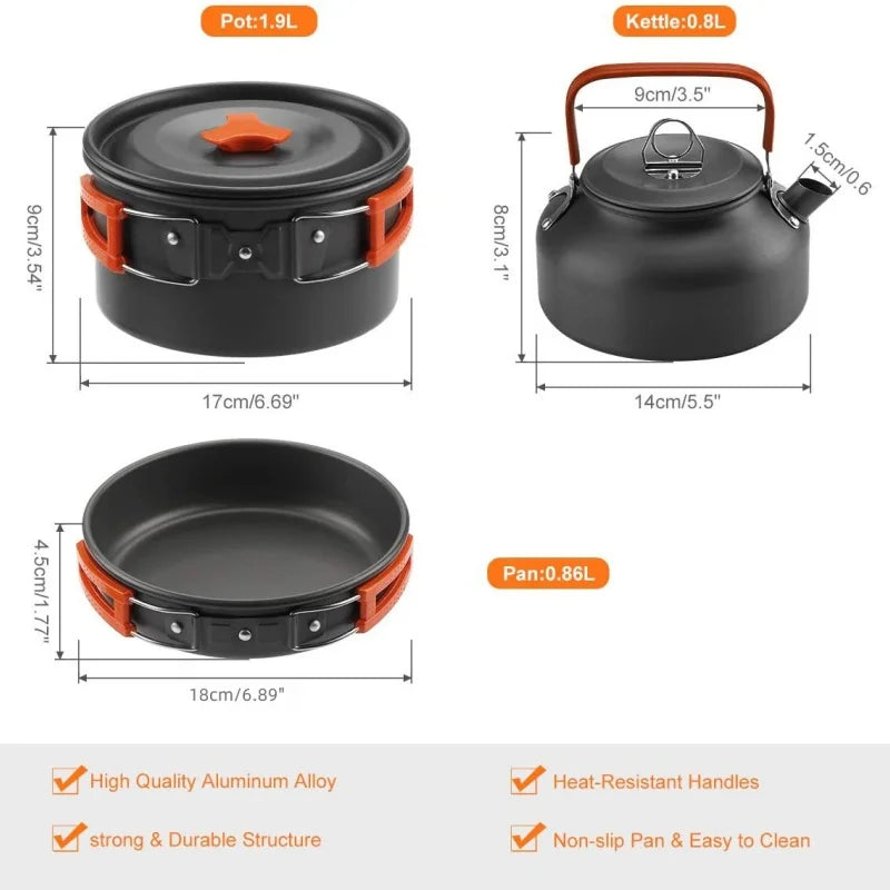 Portable Camping Cookware Set for 2-3 People – Lightweight Backpacking Cooking Kit with Folding Pots Sets