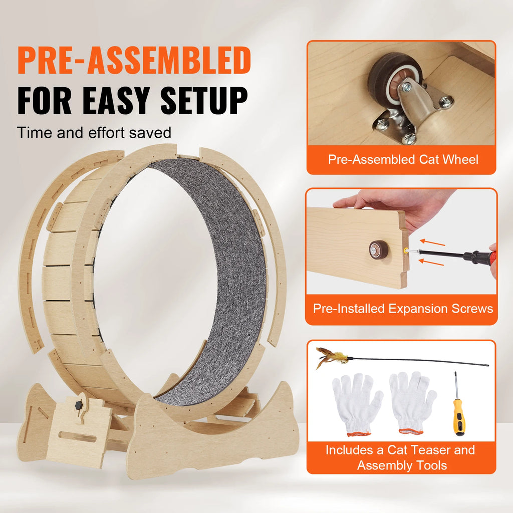 Wooden Cat Exercise Wheel Large Cat Treadmill Wheel for Indoor Cat Running