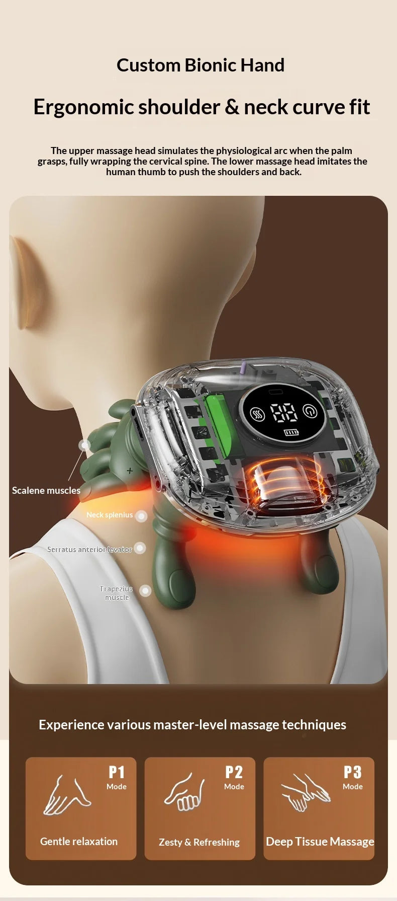 Finger Neck & Shoulder Massager with Heat Kneading for Relaxation