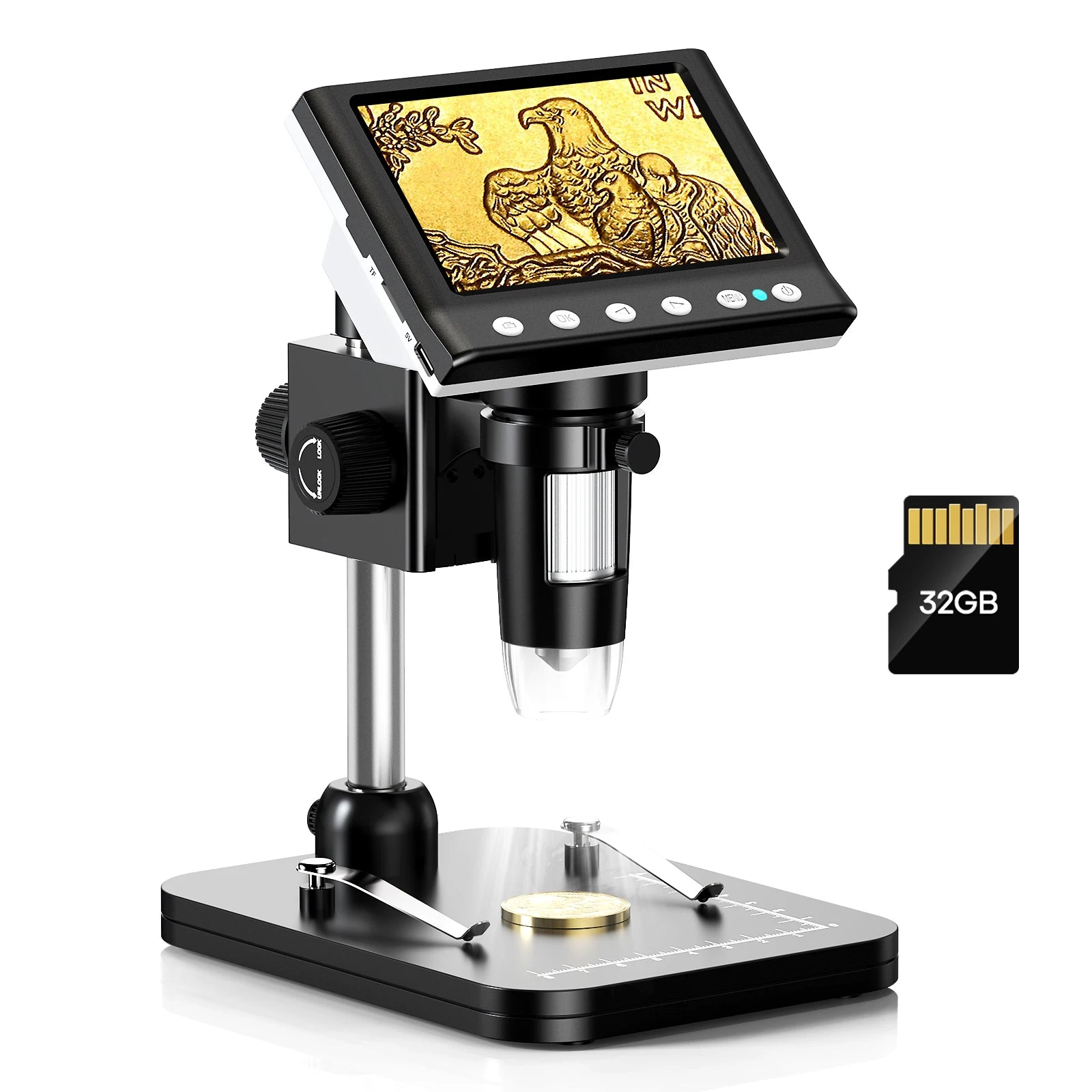 Digital Microscope 4.3'' 1000X Coin Microscope 1080P Video Microscope for Adult Soldering Microscope With 8 LEDs , PC View