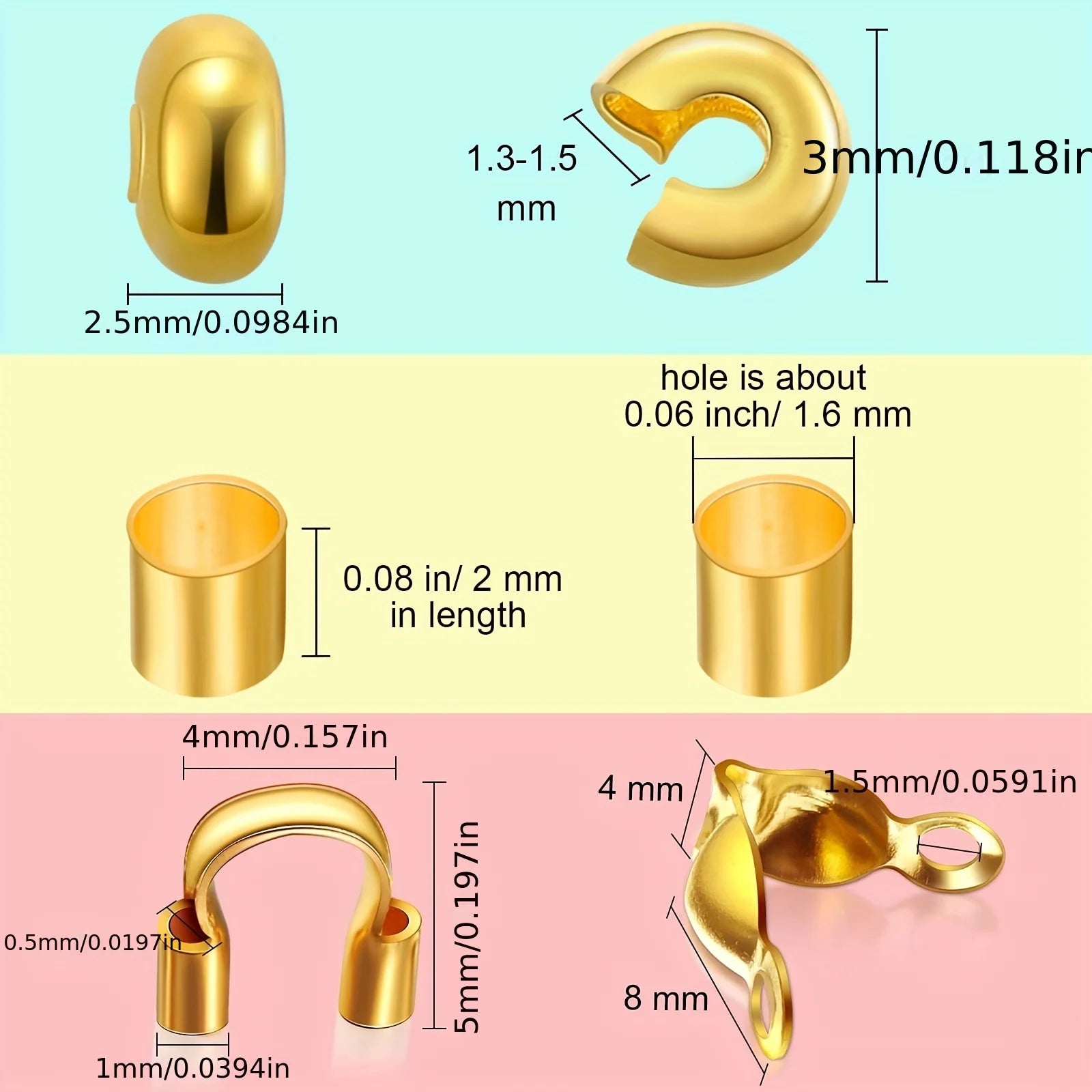 DIY Jewelry Kit - 1800pcs Brass Findings: Crimp Beads, Wire Guardians, Tubes