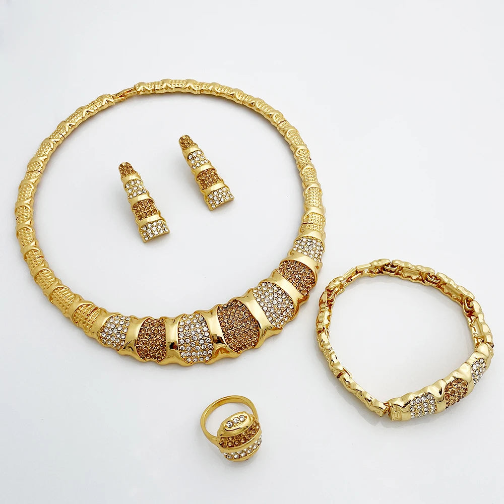 Jewelry Set For Women 18K Gold Plated Luxury Necklace Earrings Bracelet And Ring Set