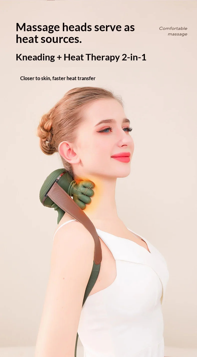 Finger Neck & Shoulder Massager with Heat Kneading for Relaxation