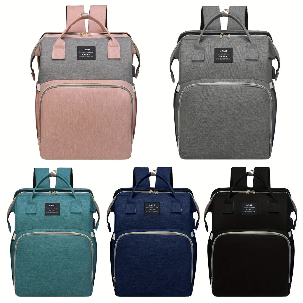 Foldable and Portable Mommy Backpack - with Crib Bed, Straps Large Capacity Diaper Bag