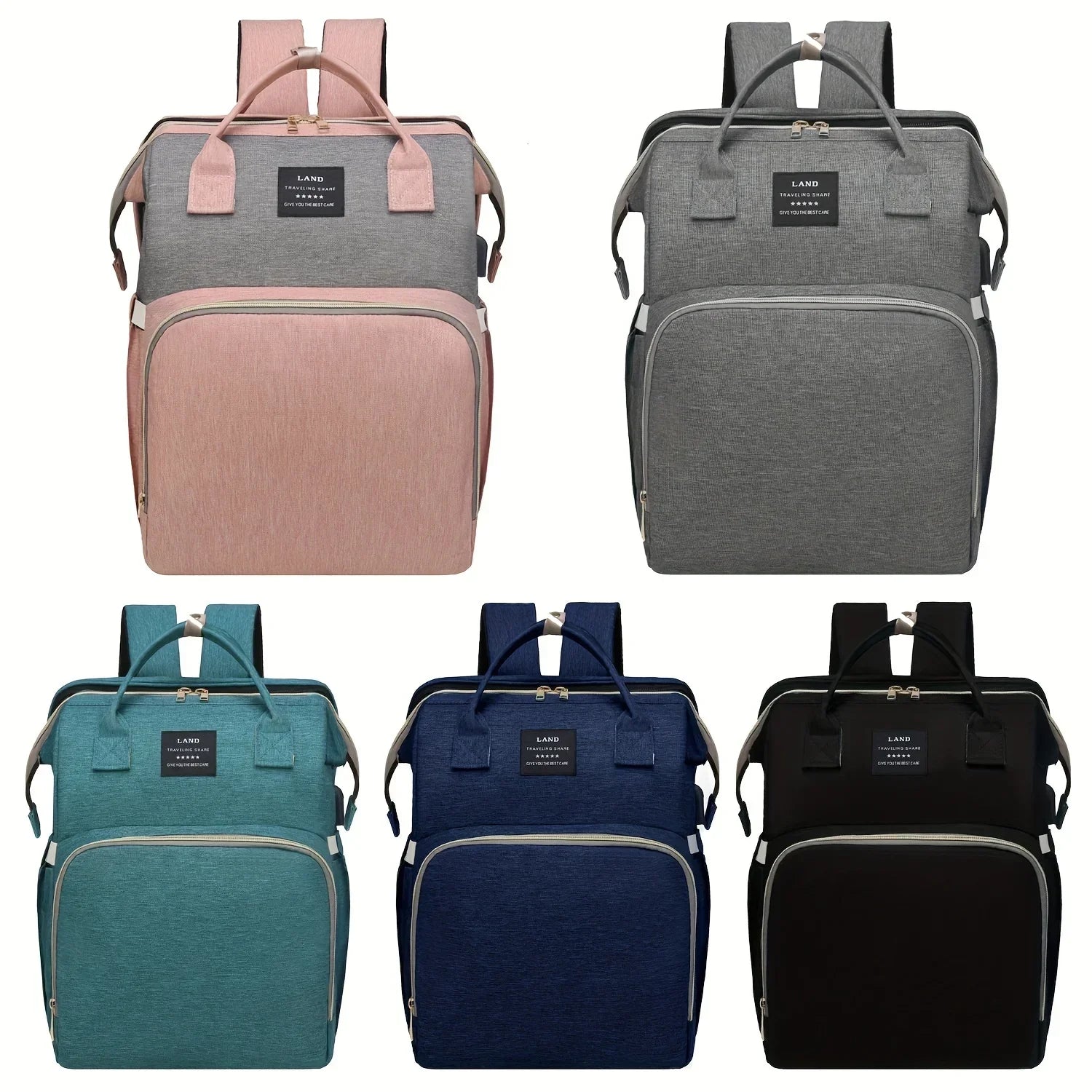 Foldable and Portable Mommy Backpack - with Crib Bed, Straps Large Capacity Diaper Bag