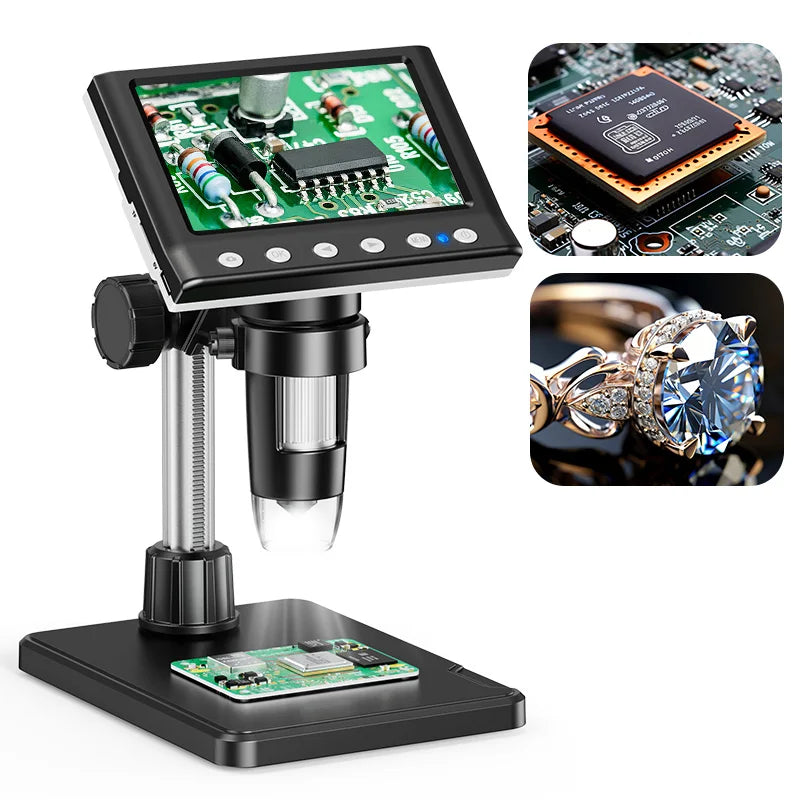 Digital Microscope 4.3'' 1000X Coin Microscope 1080P Video Microscope for Adult Soldering Microscope With 8 LEDs , PC View