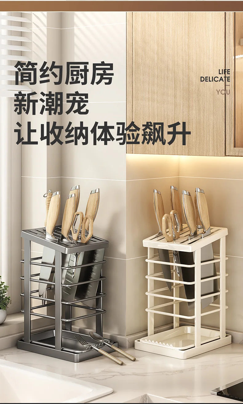 Kitchen Knife Storage Stand, Drainage Design Countertop Rack, Household Knife Block For Chef Knives