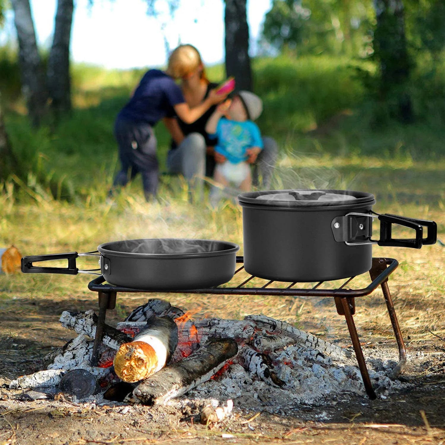 Portable Camping Cookware Set for 2-3 People – Lightweight Backpacking Cooking Kit with Folding Pots Sets