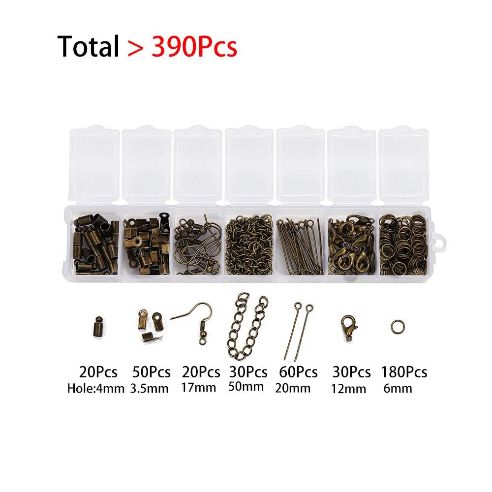 210–400PCS Jewelry Findings Starter Kit – Lobster Clasps, Jump Rings, Crimp Ends & Beads Set