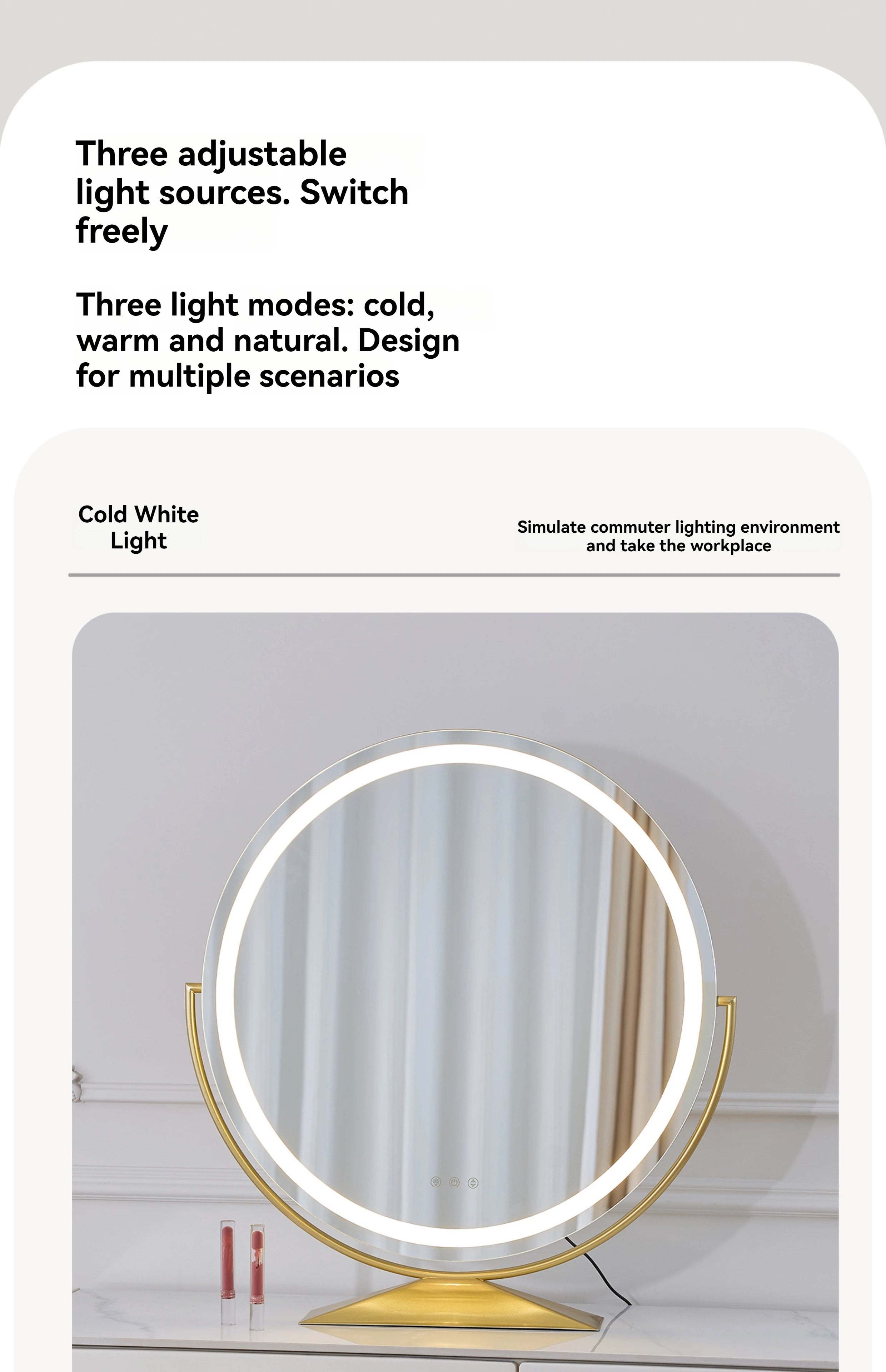 Smart LED Circle Makeup Mirror with Touch Control Lighting