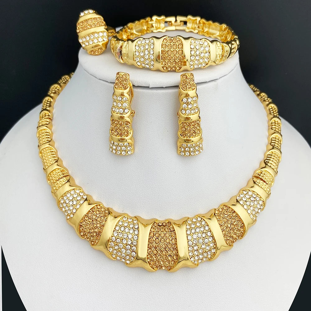 Jewelry Set For Women 18K Gold Plated Luxury Necklace Earrings Bracelet And Ring Set