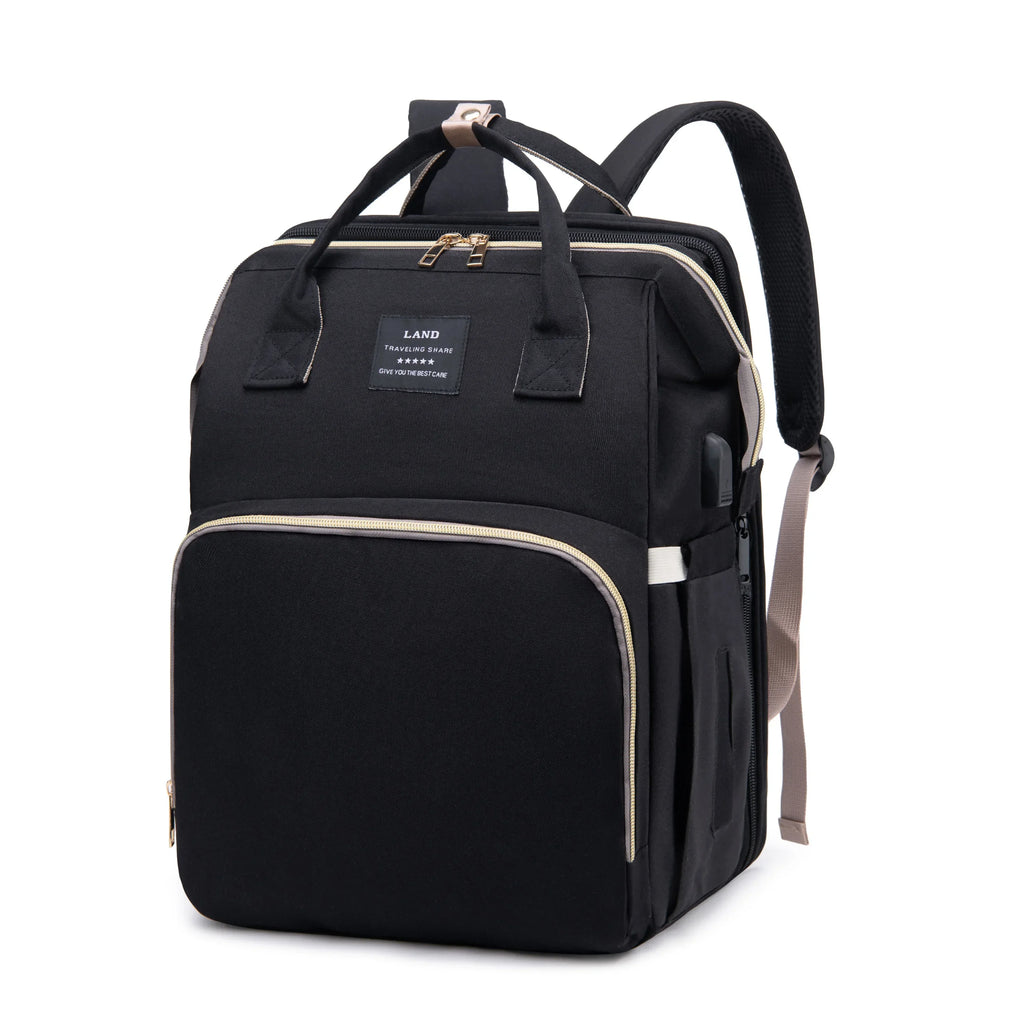 Foldable and Portable Mommy Backpack - with Crib Bed, Straps Large Capacity Diaper Bag