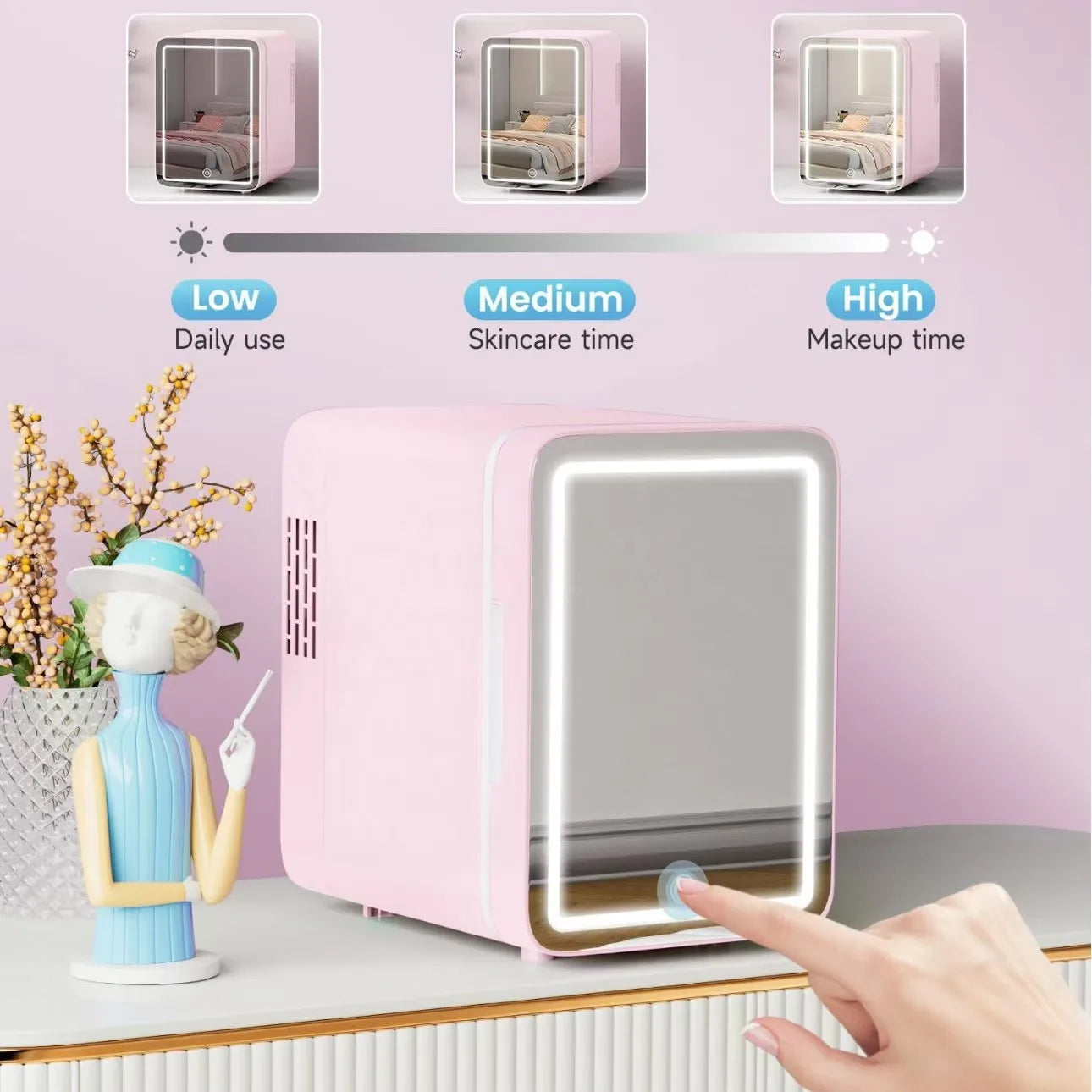 4L Portable Skincare Fridge with LED Light, Compact Mini Beauty Cooler