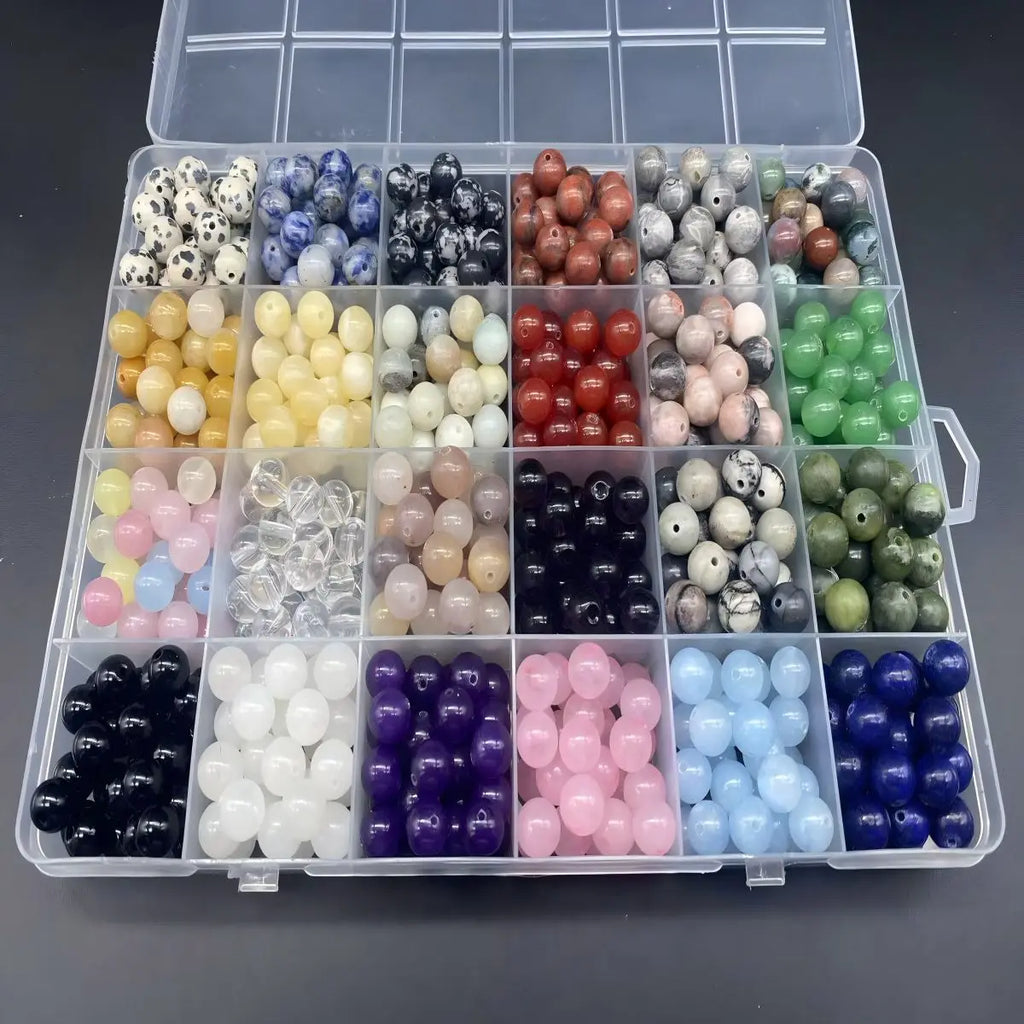 1200PCS 6mm Natural Gemstone Beads Kit – Assorted Round Stone Spacer Beads for Jewelry Making