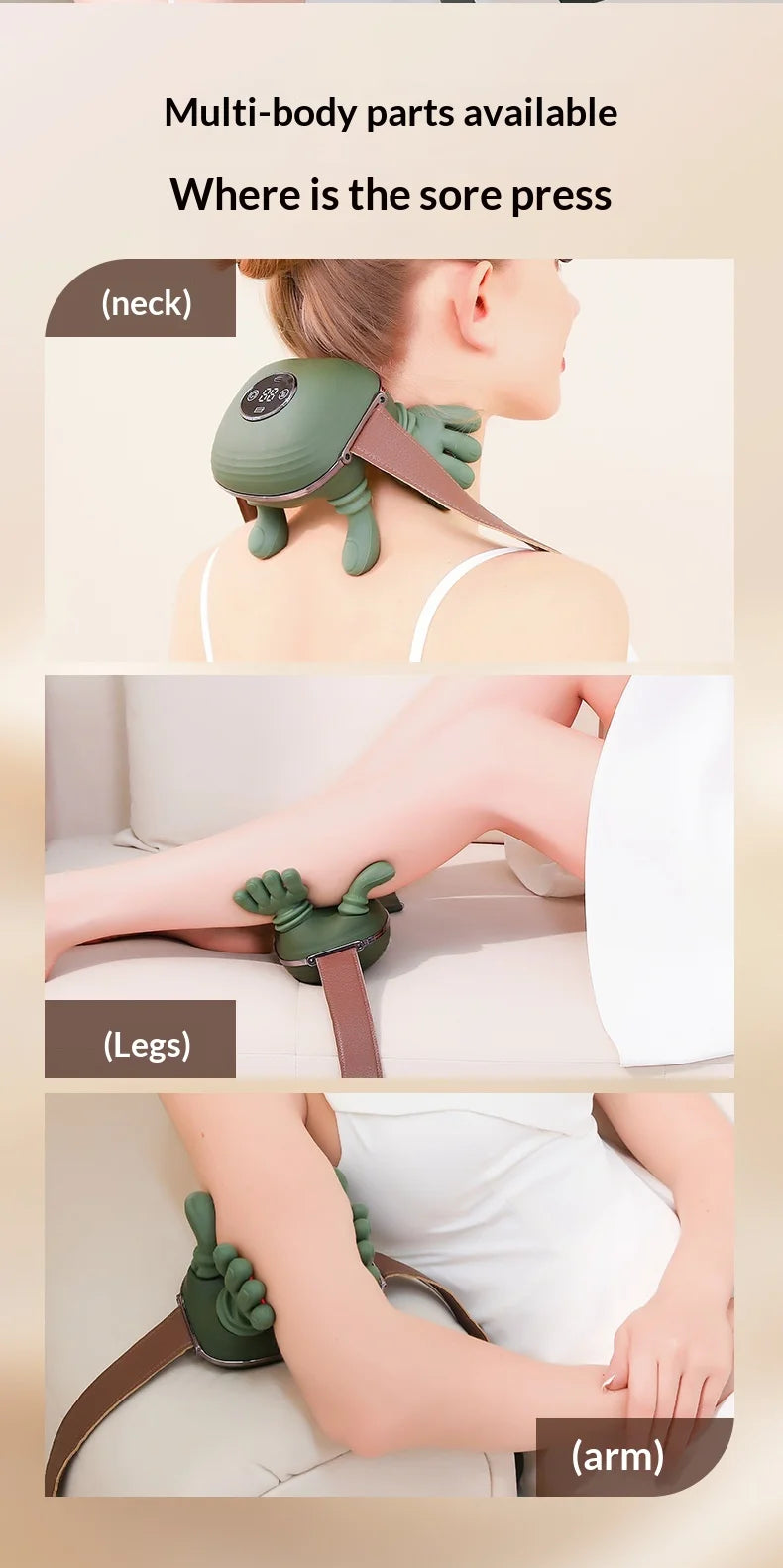 Finger Neck & Shoulder Massager with Heat Kneading for Relaxation