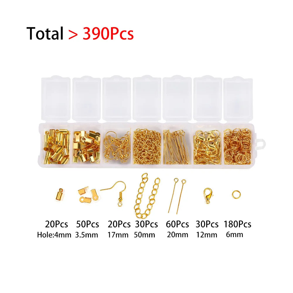 210–400PCS Jewelry Findings Starter Kit – Lobster Clasps, Jump Rings, Crimp Ends & Beads Set
