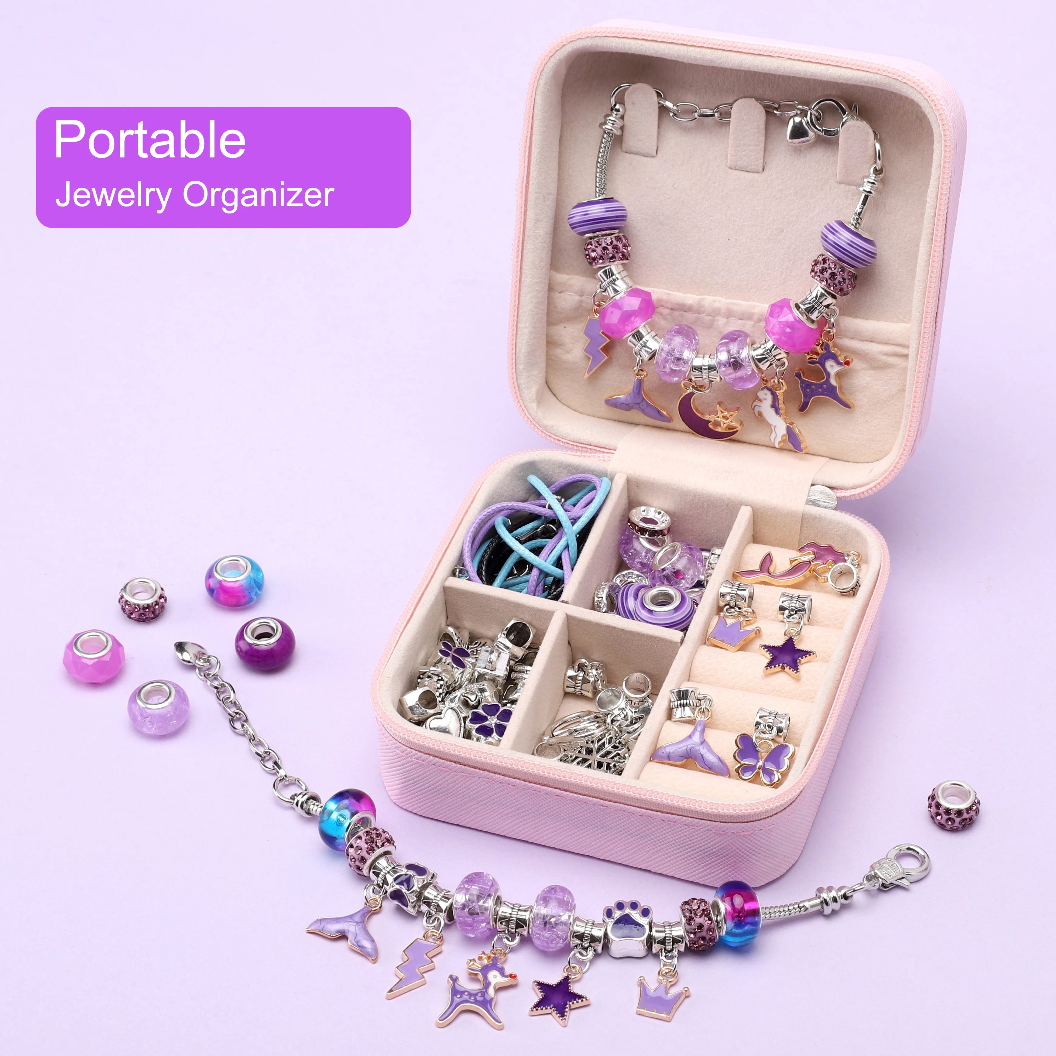 DIY Bracelets Making Kit Girls Gift with Jewelry Box Gift Bag Charms Beads Set