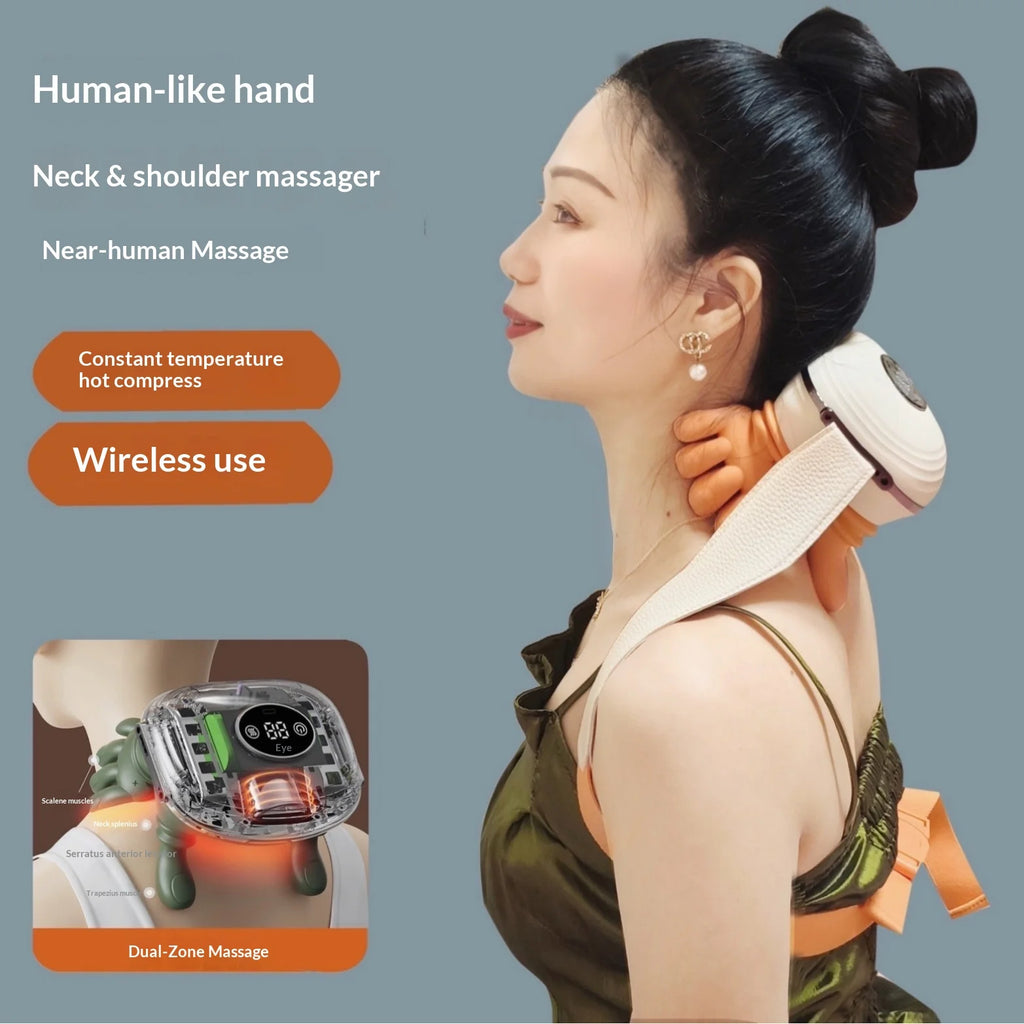 Finger Neck & Shoulder Massager with Heat Kneading for Relaxation