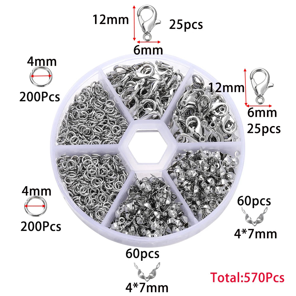 210–400PCS Jewelry Findings Starter Kit – Lobster Clasps, Jump Rings, Crimp Ends & Beads Set