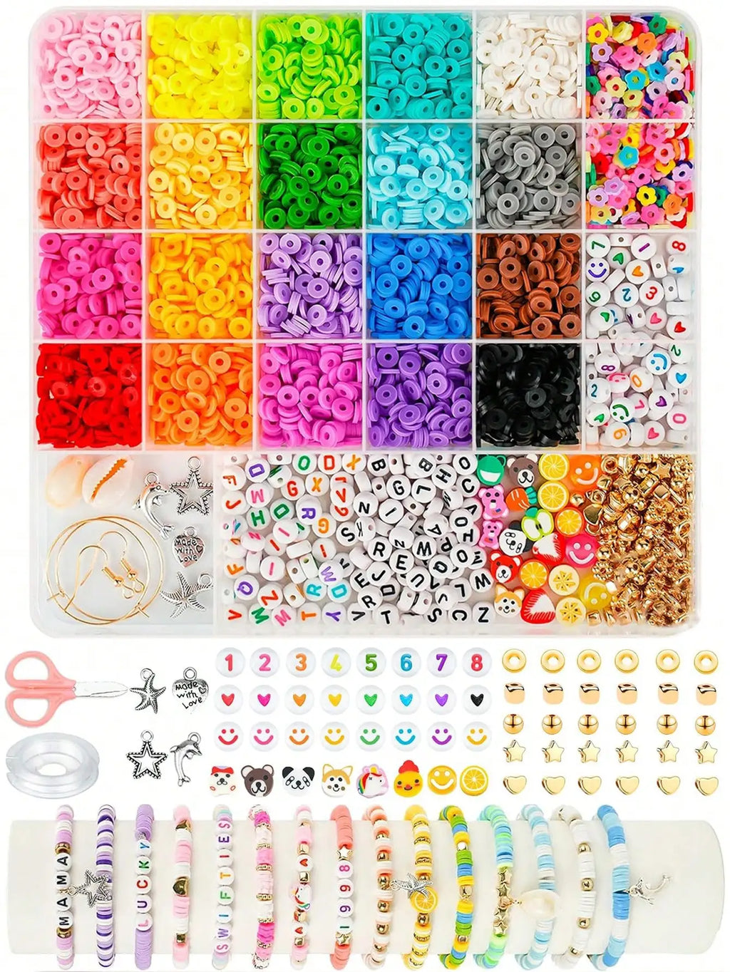 3200PCS Clay Bead Jewelry Making Kit – Polymer Heishi Beads Set with Charms for DIY Friendship Bracelets, Necklaces & Crafts, Colorful Beading Supplies for Beginners