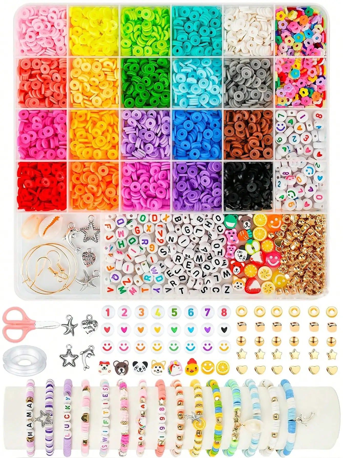 3200PCS Clay Bead Jewelry Making Kit – Polymer Heishi Beads Set with Charms for DIY Friendship Bracelets, Necklaces & Crafts, Colorful Beading Supplies for Beginners