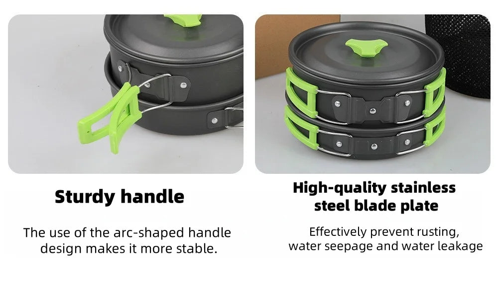 Portable Camping Cookware Set for 2-3 People – Lightweight Backpacking Cooking Kit with Folding Pots Sets
