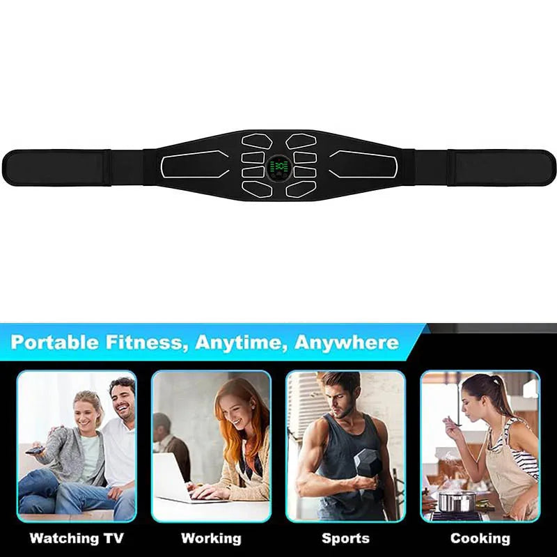 120cm EMS Abdominal Massager Belt – Smart Waist Trainer Muscle Toner for Core Strength, Electric Fitness Body Shaper with Multi Modes for Home Workout & Relaxation