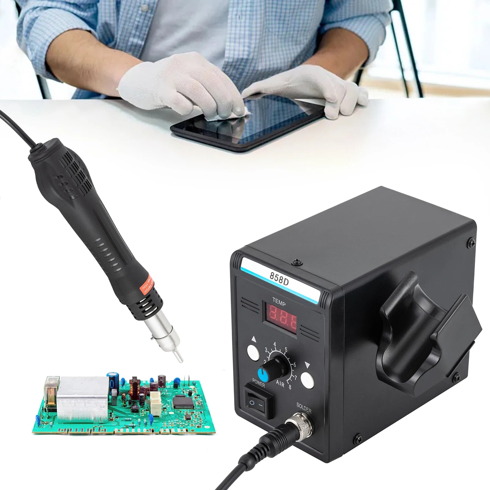 Soldering Station With Heat Gun Set 700W Hot Air Rework SMD Temperature LED Screen