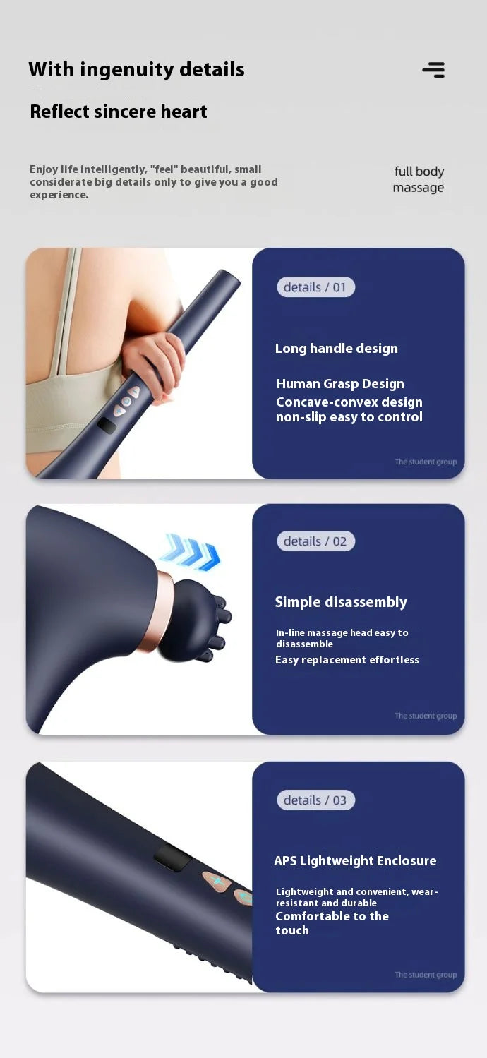 Handheld back massager, suitable for shoulder, foot, leg, calf, and body massagers, rechargeable, electric massager, men's and w