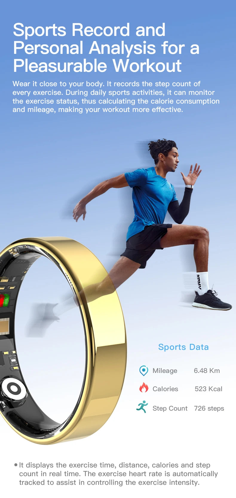 Smart Ring Bluetooth Call Heart Rate Blood Pressure Monitor 5ATM Waterproof
