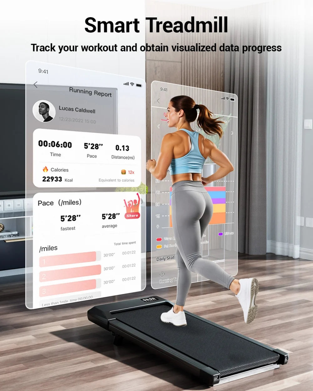 Treadmills 2.5 HP Quiet Walking Pad Under Desk Foldable 6% Slope Portable