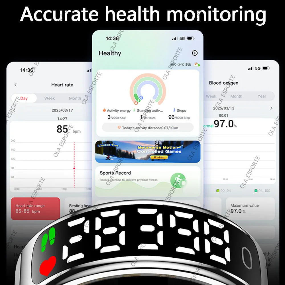 Smart Ring Hd Screen 5ATM Waterproof HeartRate Monitor