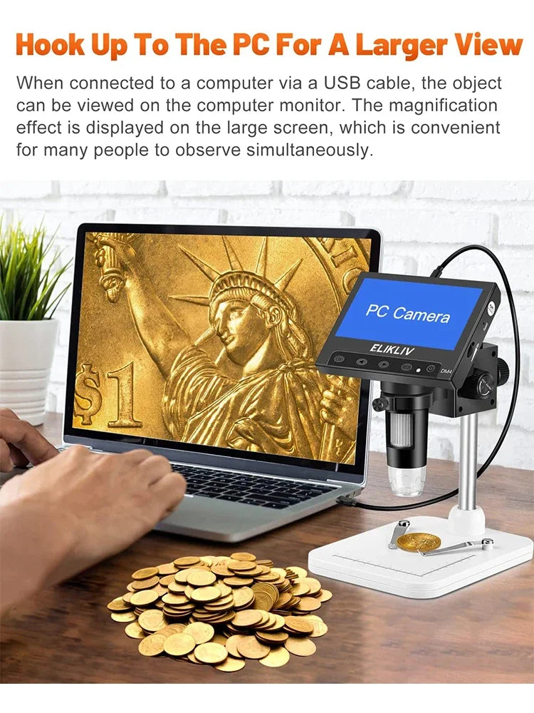 Digital Microscope  EDM4 4.3" LCD  for Electronic 1000x Coin Magnifier Repair Microscope with LED Lights for PC Windows