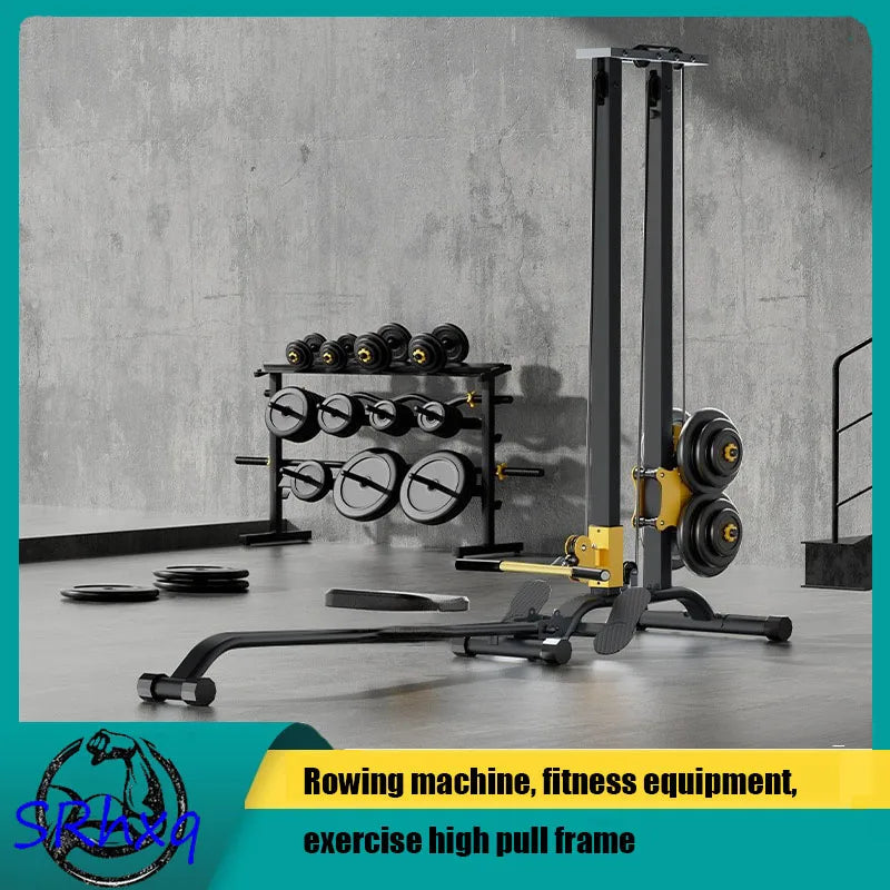 Multifunctional Rowing Machine, Fitness Equipment, High Pull Frame, dumbbell