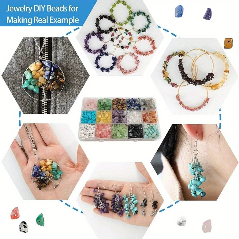 DIY bracelet/necklace jewelry making craft set-450 natural crushed stone irregular gemstone       healing crystals loose rock beads (5