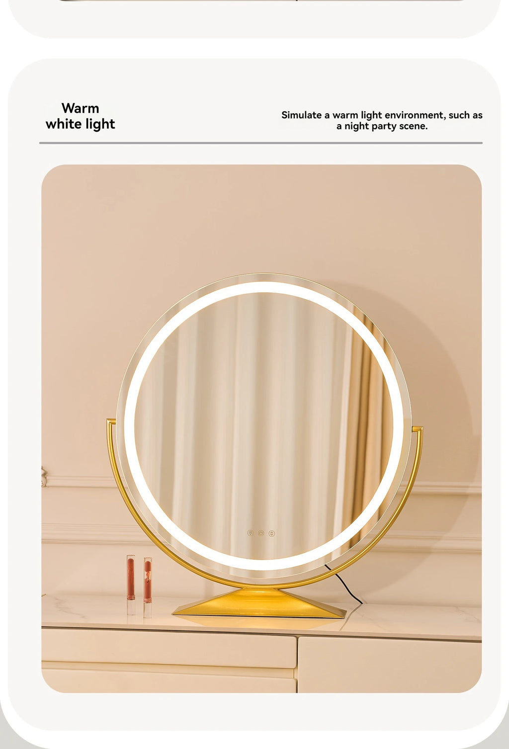 Smart LED Circle Makeup Mirror with Touch Control Lighting