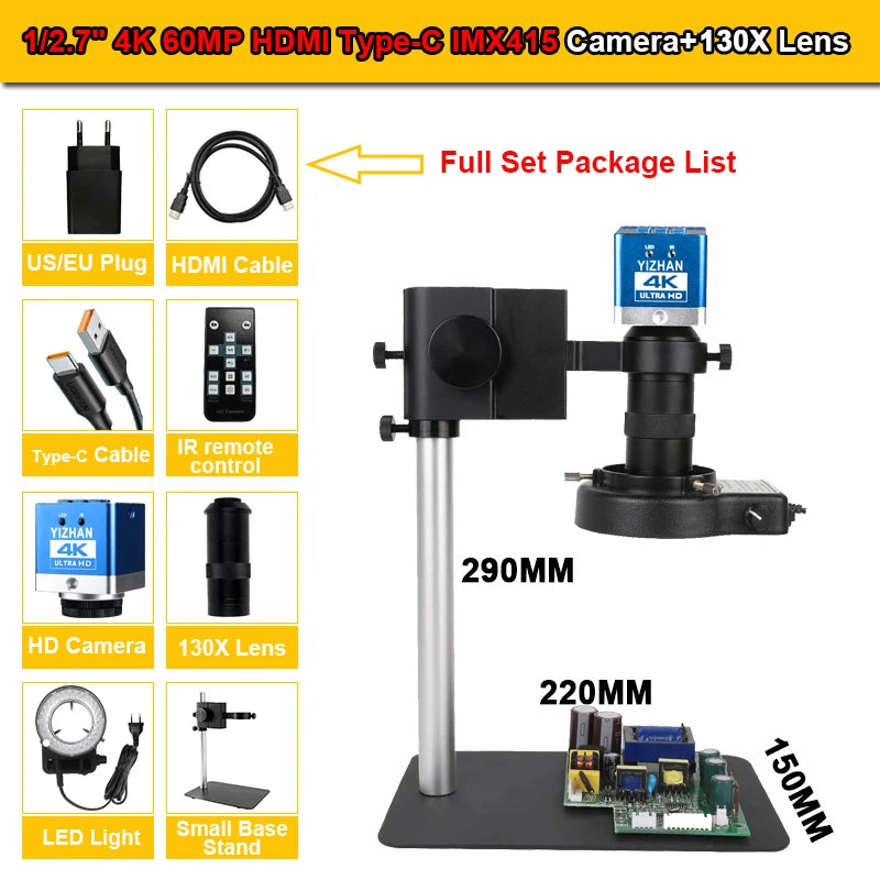Digital Microscope for Electronics 4K 1080P HD Industrial Cameras 60MP 48MP 130X Lens C-mount