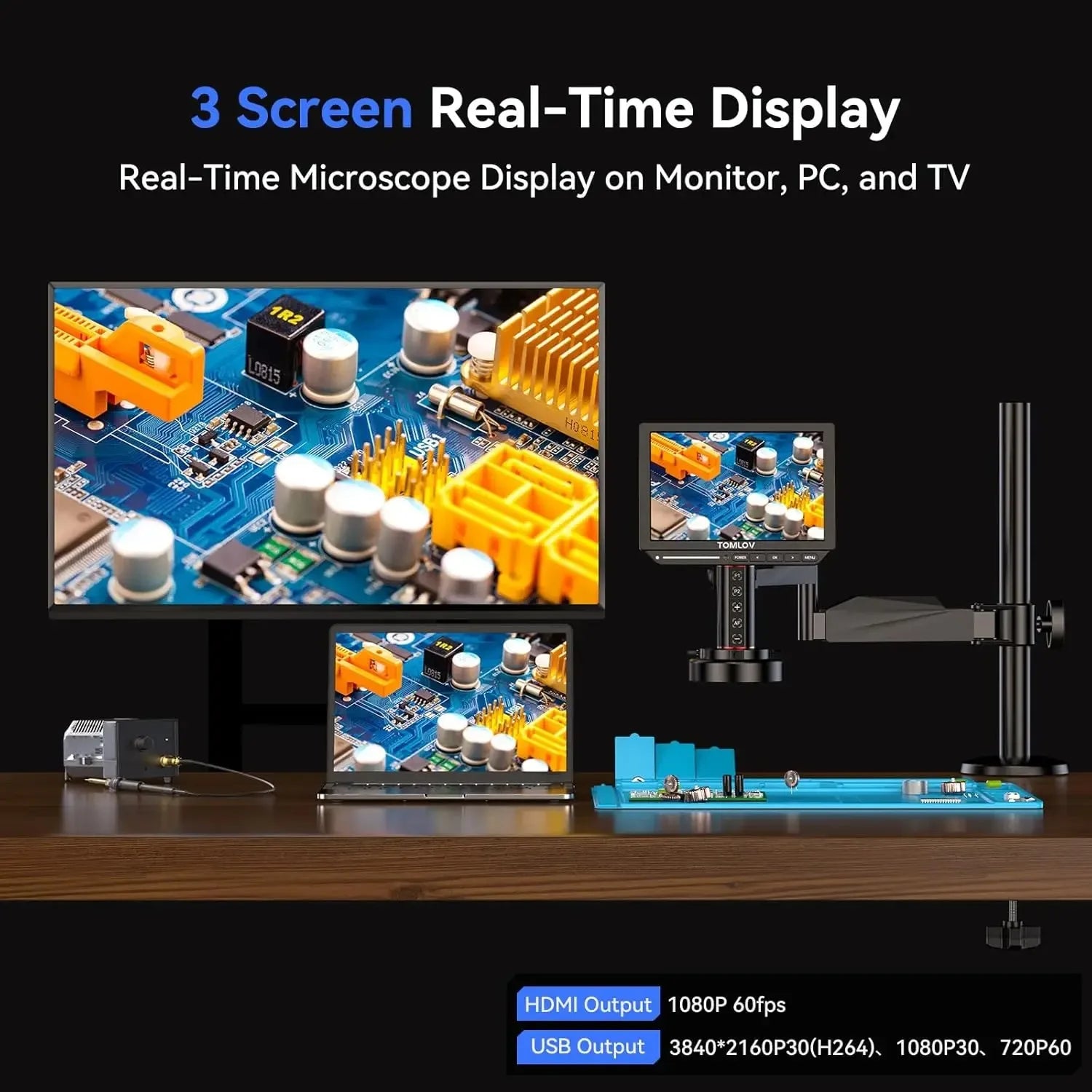 Digital Microscope 2000X TM4K-AF Flex Arm HDMI Electronics PCB 4K Autofocus