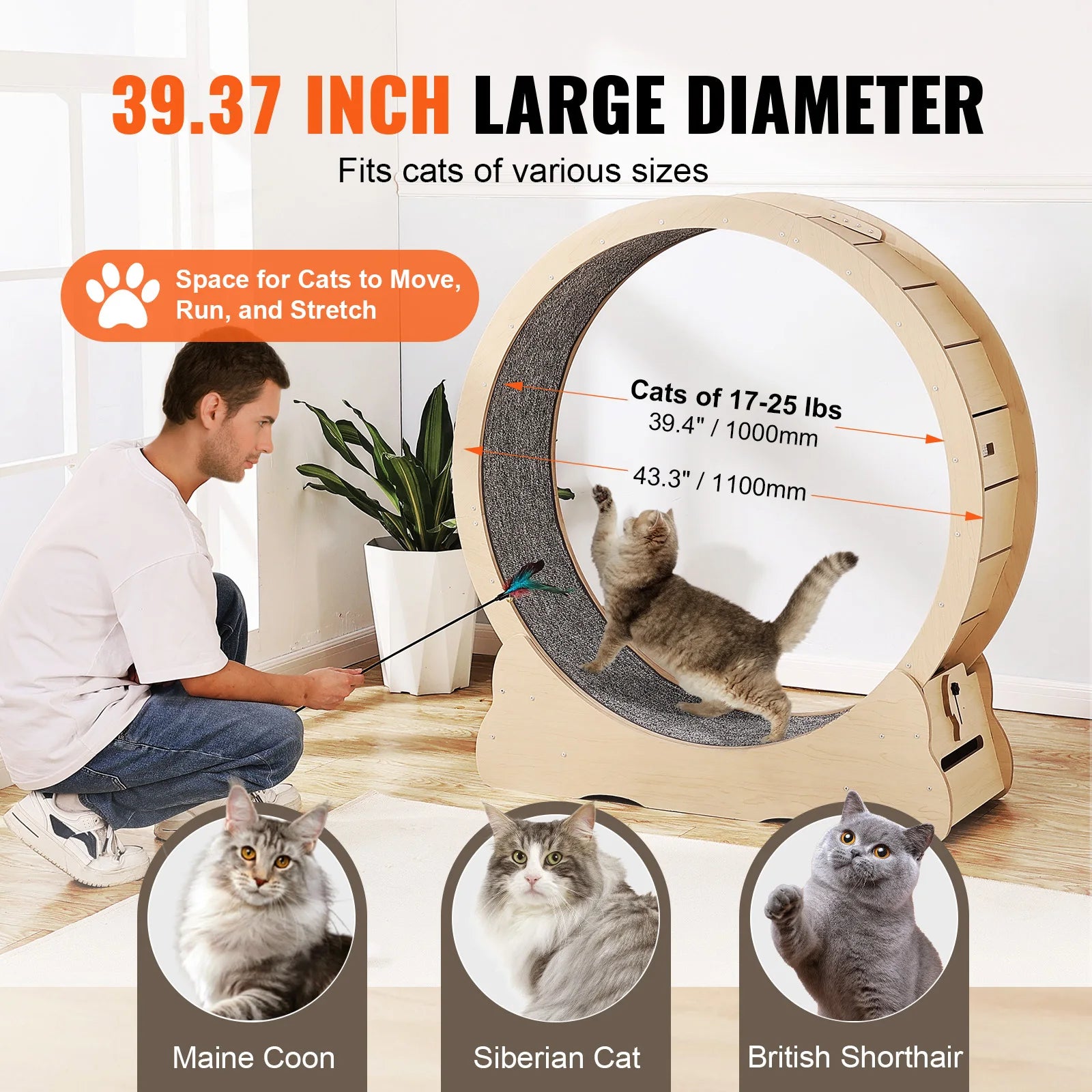 Wooden Cat Exercise Wheel Large Cat Treadmill Wheel for Indoor Cat Running